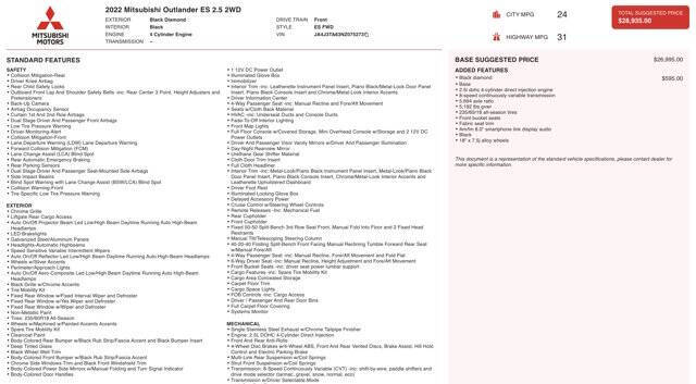 2022 Mitsubishi Outlander ES