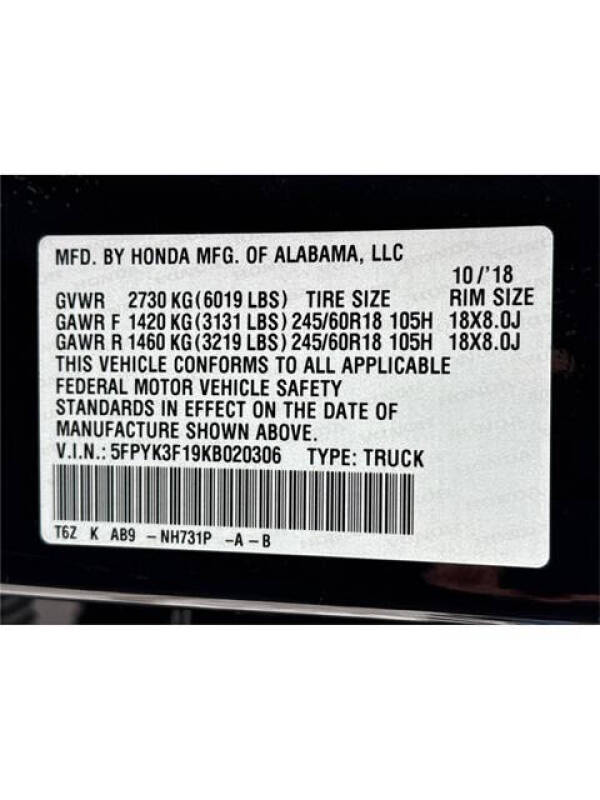 2019 Honda Ridgeline Sport