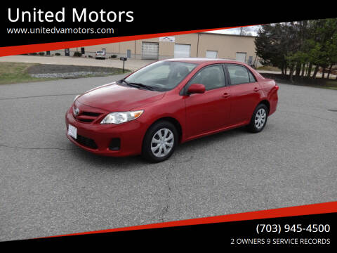 2011 Toyota Corolla for sale at United Motors in Fredericksburg VA