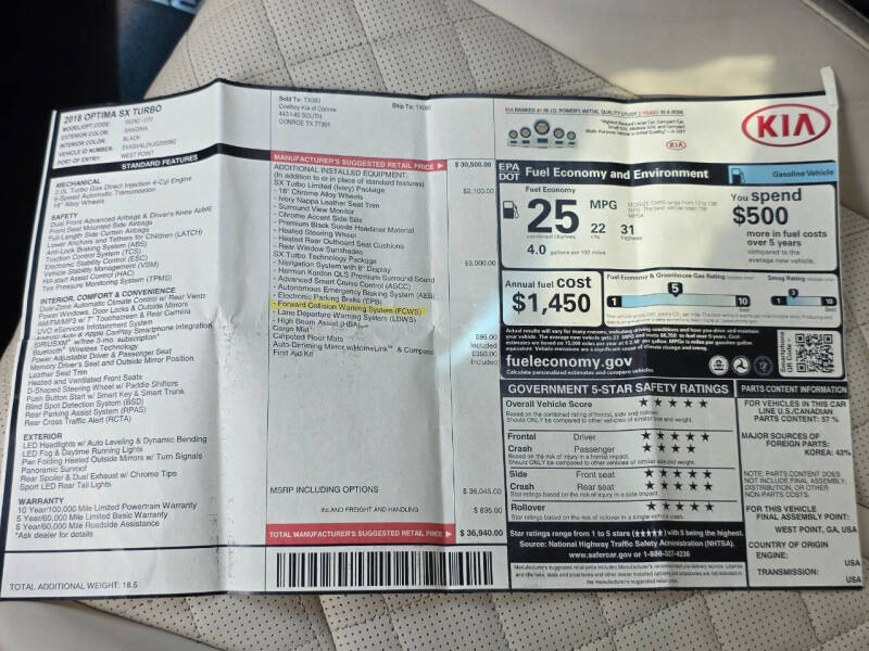 2018 Kia Optima SX Turbo