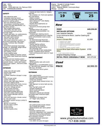 2012 Volvo XC60 3.2 Platinum