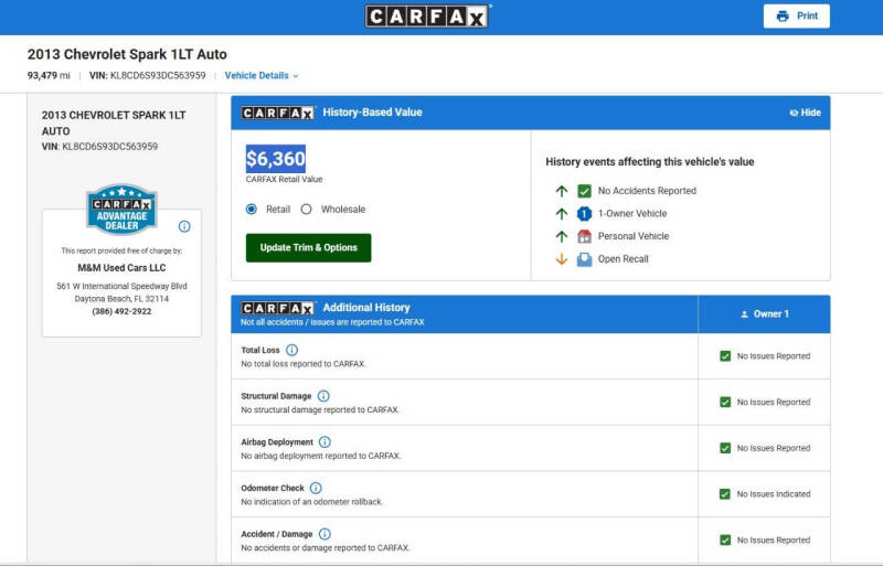 2013 Chevrolet Spark 1LT Auto