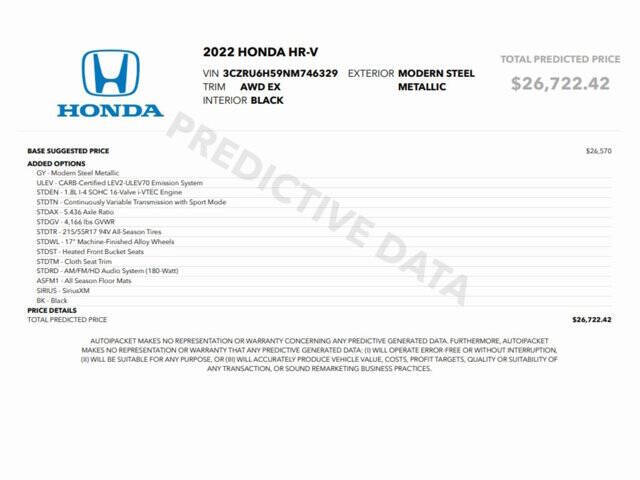 Used 2022 Honda HR-V EX with VIN 3CZRU6H59NM746329 for sale in Conshohocken, PA