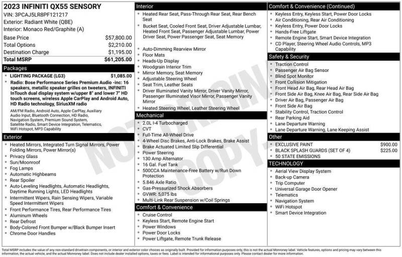 2023 Infiniti QX55 Sensory