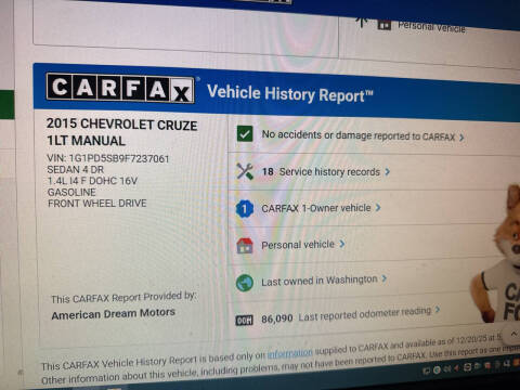 2015 Chevrolet Cruze 1LT Manual