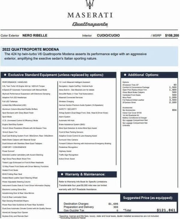 2022 Maserati Quattroporte Modena