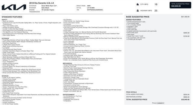 2018 Kia Sorento LX V6