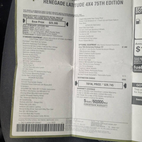 2016 Jeep Renegade Latitude 75th Anniversary