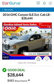 2016 GMC Canyon for sale at Garden Island Auto Sales in Lihue HI
