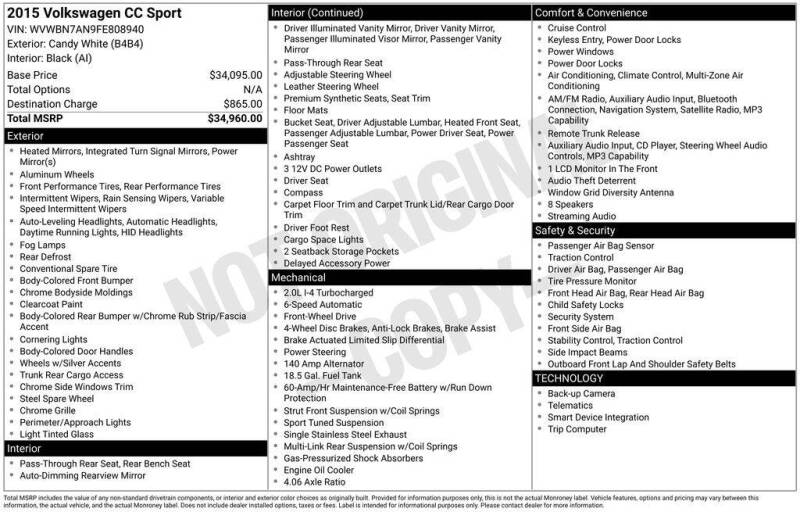 2015 Volkswagen CC 2.0T Sport