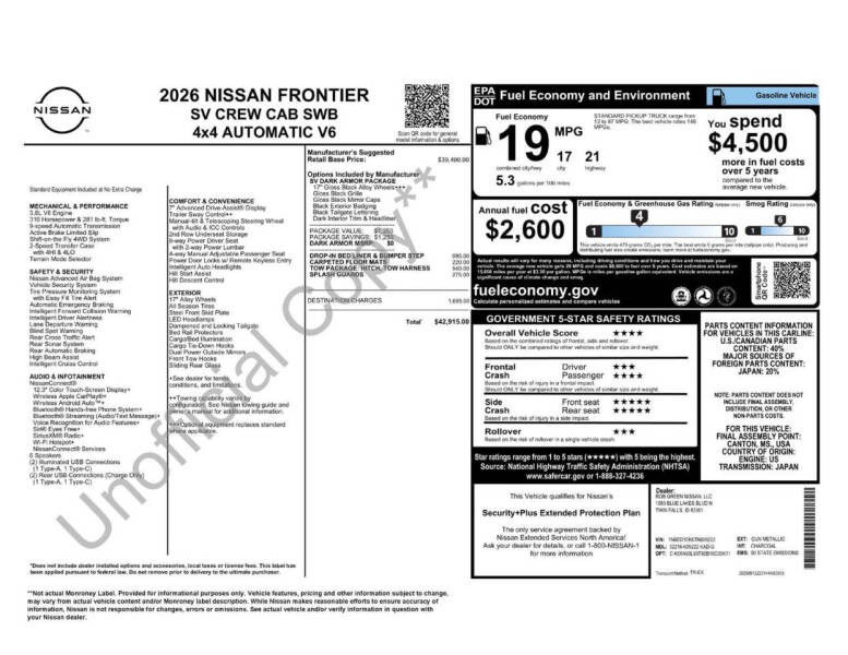 2026 Nissan Frontier