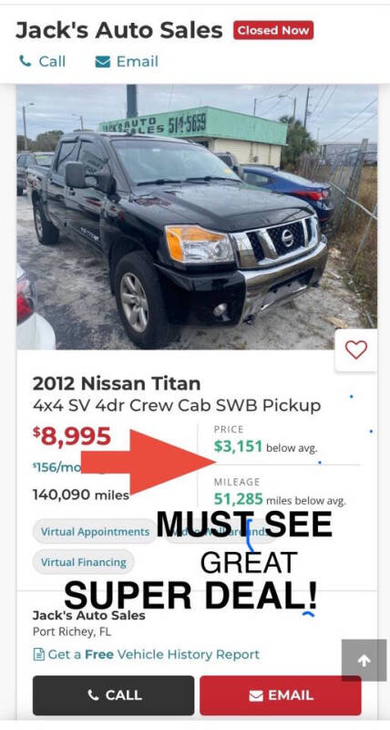 2012 Nissan Titan for sale at Jack's Auto Sales in Port Richey FL