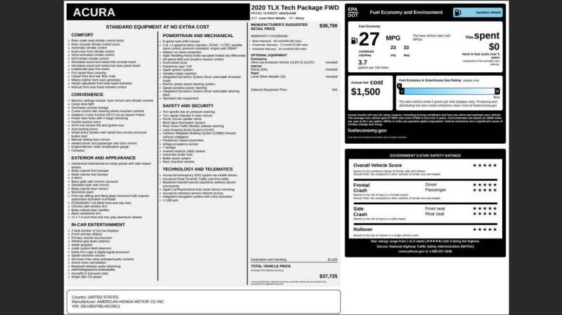 2020 Acura TLX w/Tech