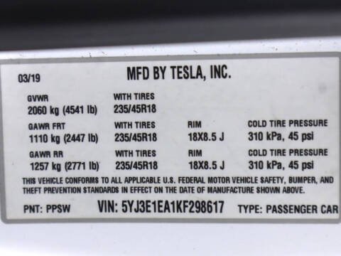 2019 Tesla Model 3 Standard Range Plus