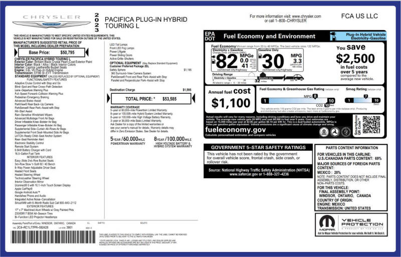 2023 Chrysler Pacifica Plug-In Hybrid Touring L