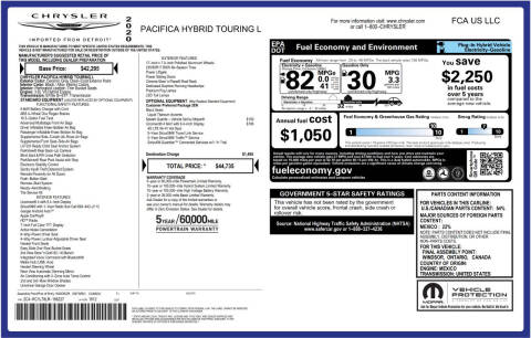 2020 Chrysler Pacifica Hybrid Touring L