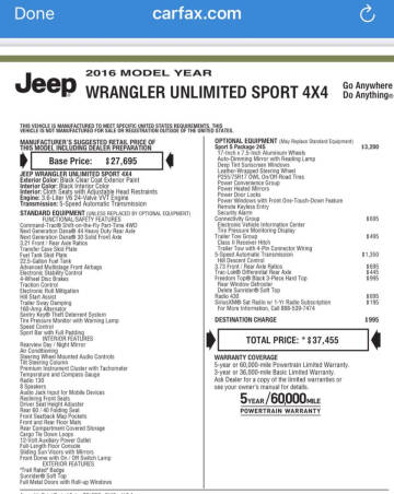 2016 Jeep Wrangler Unlimited Sport