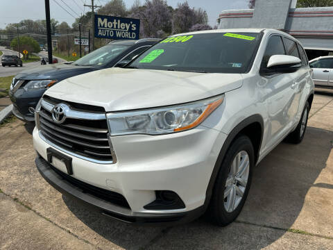 2014 Toyota Highlander for sale at Motley's Auto World in Danville VA