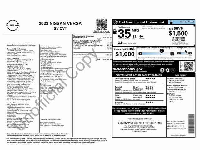Used 2022 Nissan Versa Sedan SV with VIN 3N1CN8EVXNL848174 for sale in Conshohocken, PA