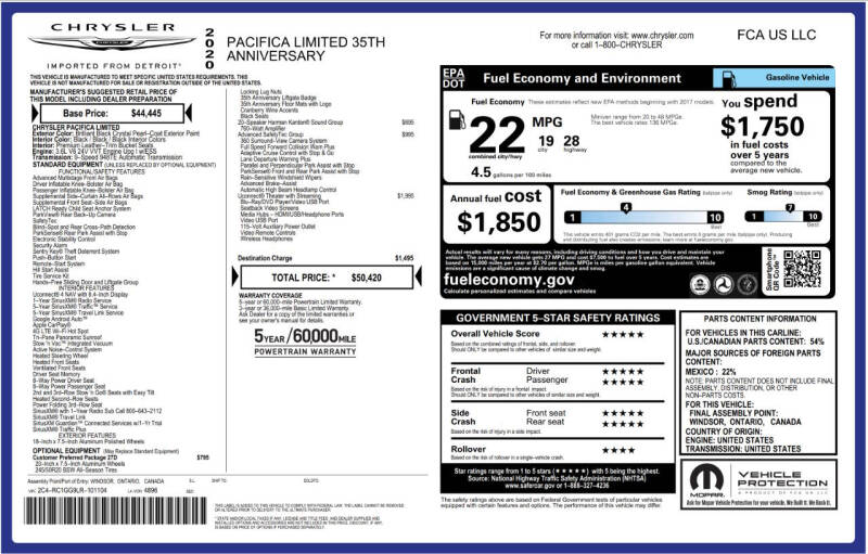 2020 Chrysler Pacifica Limited 35th Anniversary