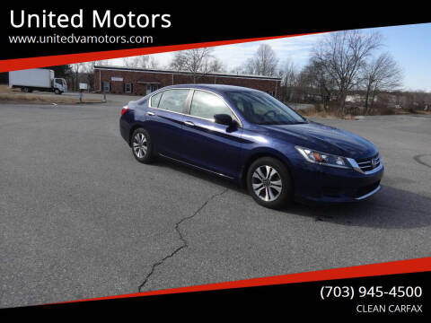 2013 Honda Accord for sale at United Motors in Fredericksburg VA