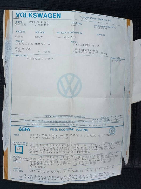 1979 Volkswagen Beetle Convertible