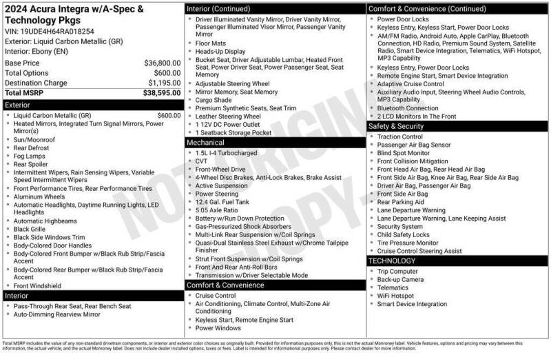 2024 Acura Integra w/Tech w/A-SPEC