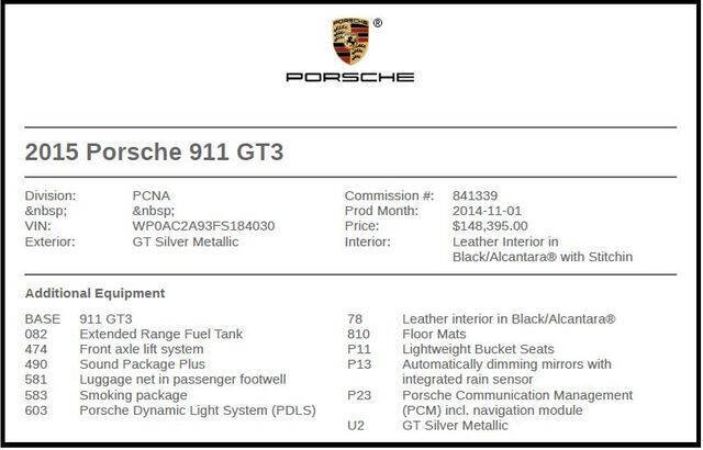 2015 Porsche 911 GT3