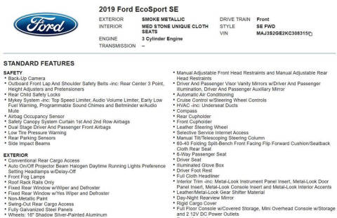 2019 Ford EcoSport SE