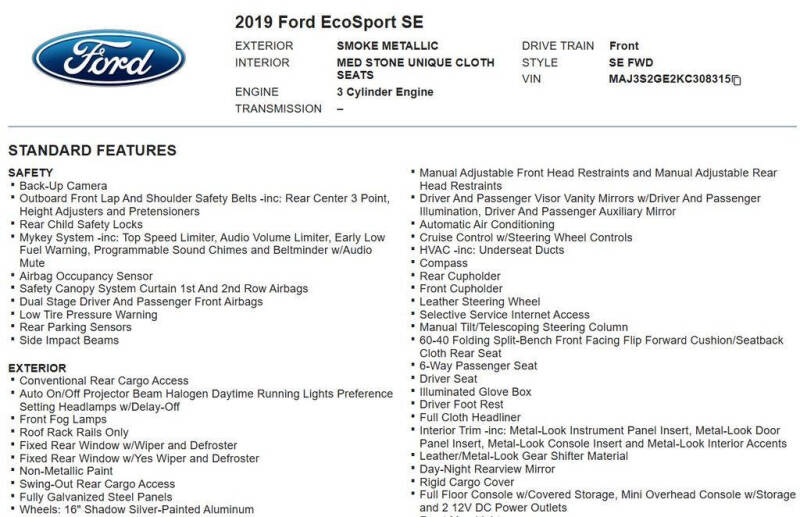 2019 Ford EcoSport SE
