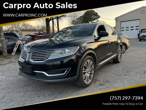 2018 Lincoln MKX for sale at Carpro Auto Sales in Chesapeake VA