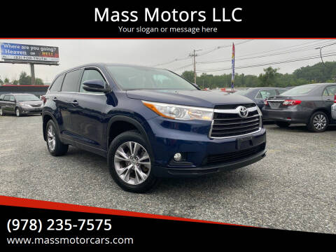 2015 Toyota Highlander for sale at Mass Motors LLC in Worcester MA