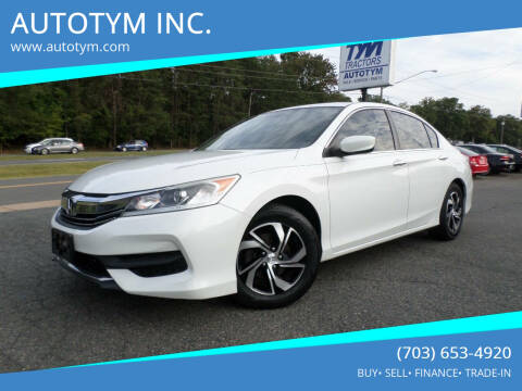 2017 Honda Accord for sale at AUTOTYM INC. in Fredericksburg VA