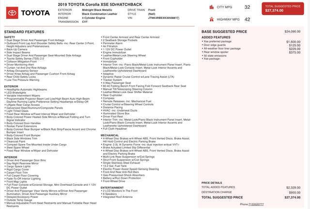 2019 Toyota Corolla Hatchback XSE