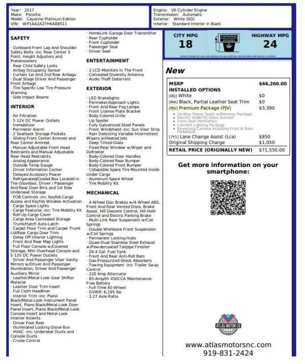 2017 Porsche Cayenne Platinum Edition