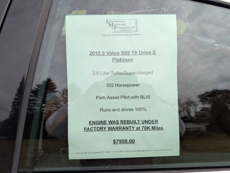 2015 Volvo S60 T6 Drive-E Platinum