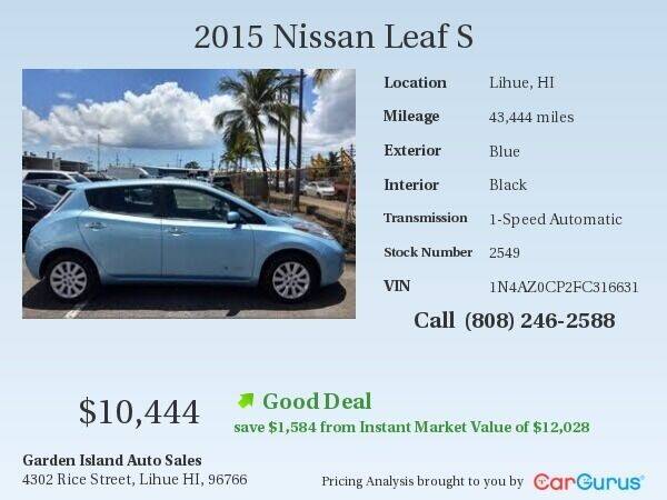 2015 Nissan LEAF for sale at Garden Island Auto Sales in Lihue HI
