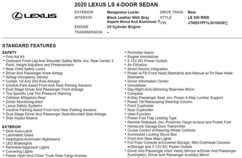2020 Lexus LS 500