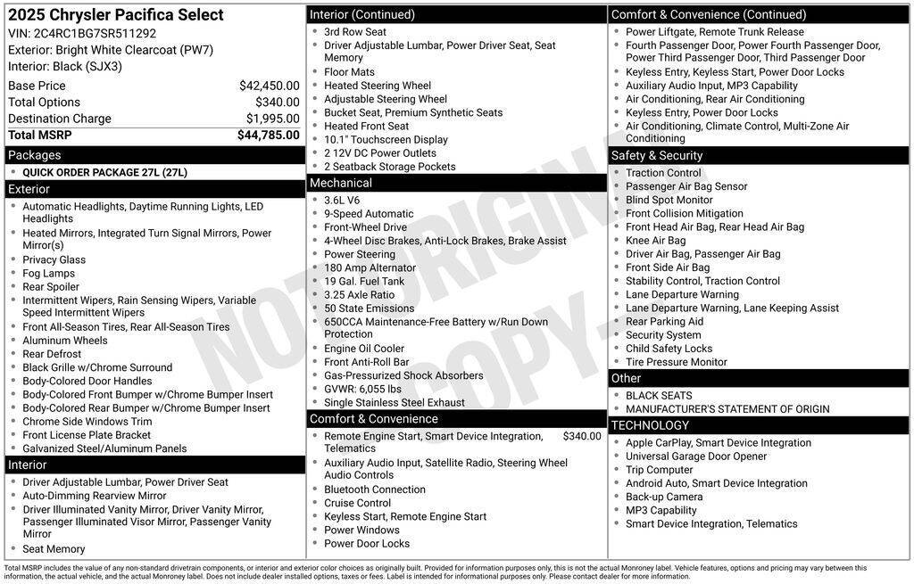 White 2025 Chrysler Pacifica Select Select 4dr Mini-Van 11