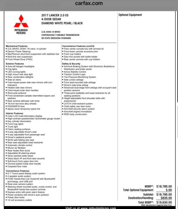 2017 Mitsubishi Lancer ES