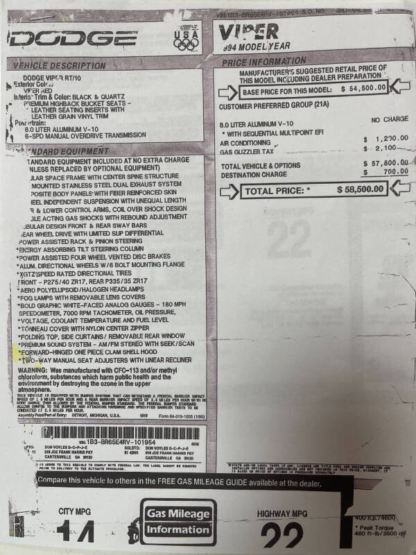1994 Dodge Viper RT/10