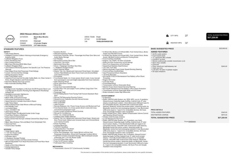 2022 Nissan Altima 2.5 SV