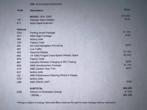 2021 Mercedes-Benz C-Class AMG C 63