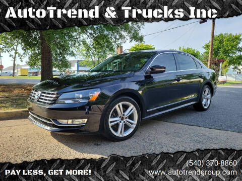 2014 Volkswagen Passat for sale at AutoTrend & Trucks Inc in Fredericksburg VA
