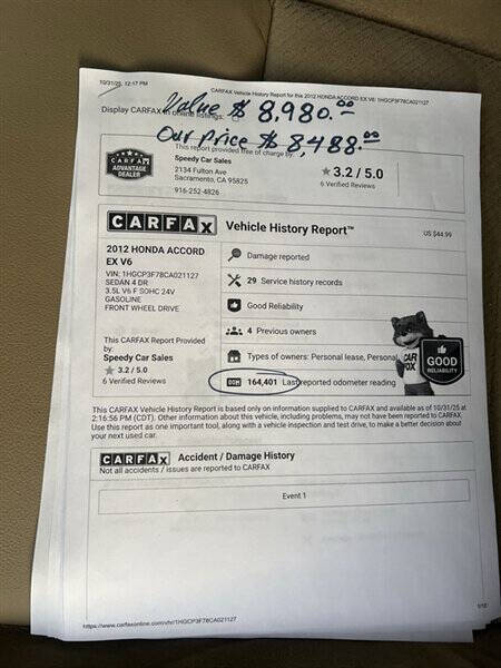 2012 Honda Accord EX V6