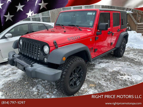 2017 Jeep Wrangler Unlimited for sale at Right Price Motors LLC in Cranberry PA