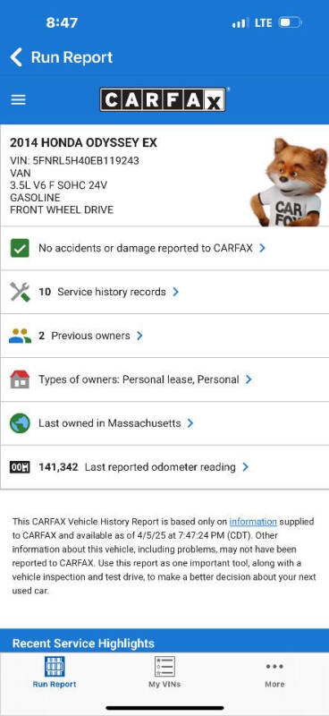 2014 Honda Odyssey EX