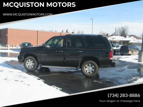 2002 Cadillac Escalade for sale at MCQUISTON MOTORS in Wyandotte MI