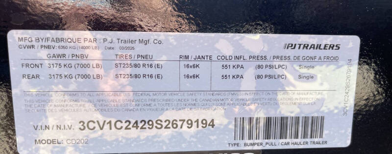 2025 PJ Trailers CD 20ft Equipment Trailer