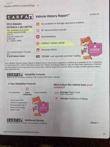 2016 Subaru Outback 3.6R Limited